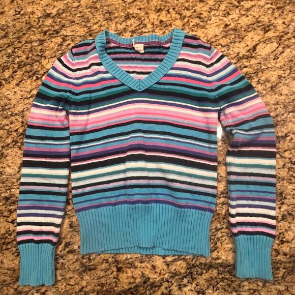 Vintage Old Navy Girls Large 10-12 Colorful Long Sleeve Y2K V Neck Sweater - Picture 2 of 6